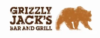 The logo for Grizzly Jack's Bar and Grill at Great Wolf Lodge indoor water park and resort.